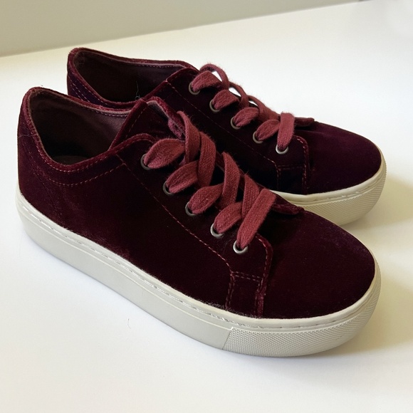 Zara Burgundy Velvet Sneakers Size 6 - Picture 6 of 7